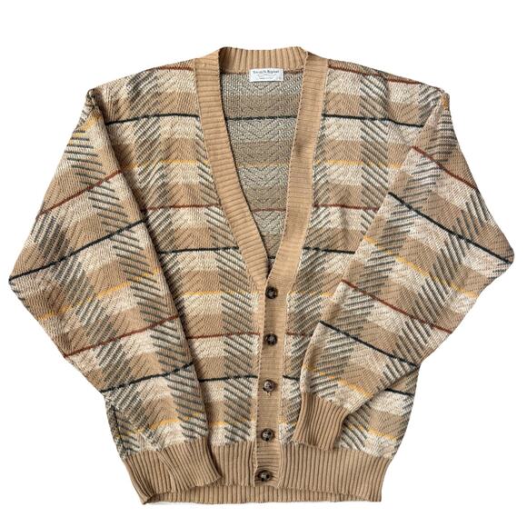 Tricots St. Raphael Other - Tricots St. Raphael Men Cardigan Sweater Large Brown Plaid Button Front USA Made